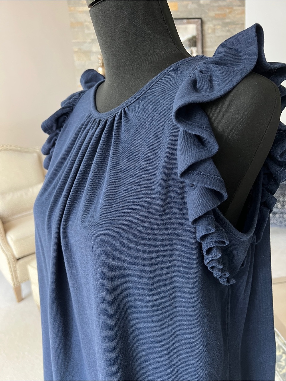 LOFT Navy Blue Ruffle Tank - Picture 4 of 9